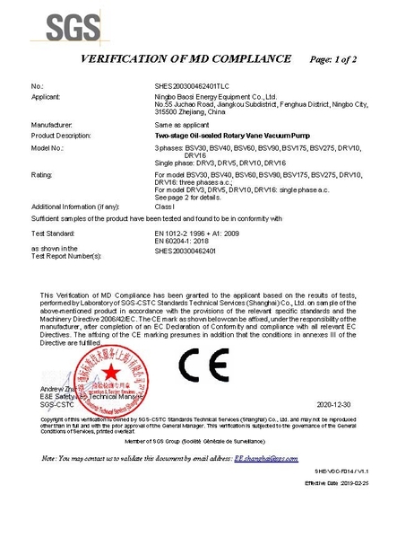 China Ningbo Baosi Energy Equipment Co., Ltd. zertifizierungen
